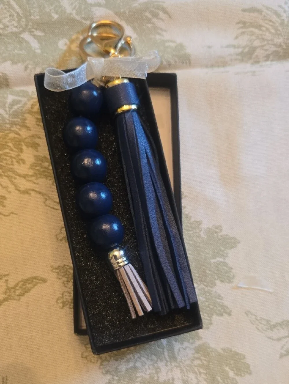 Mira Bella Navy Tassel & Beaded Keychain